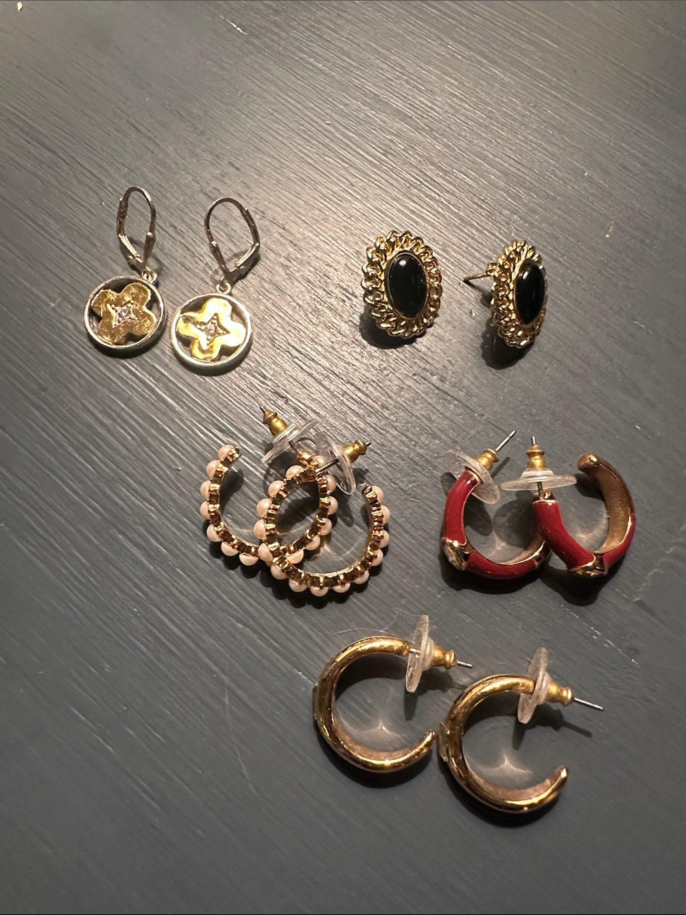 Ann Taylor Gold and Black Mixed Earring Set